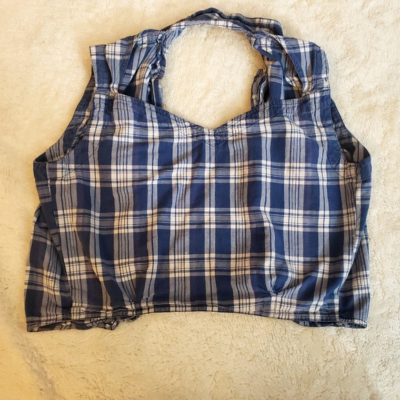 Blue and white plaid crop top - Picture 2 of 4
